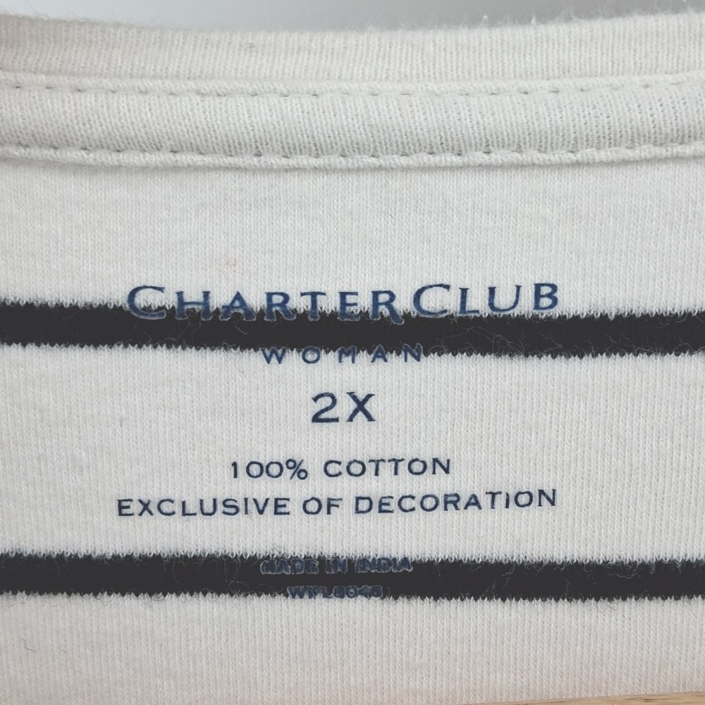Charter Club Woman Sz 2X Striped Scottie Dog Beaded Top Long Sleeve Plus Size - Picture 6 of 10